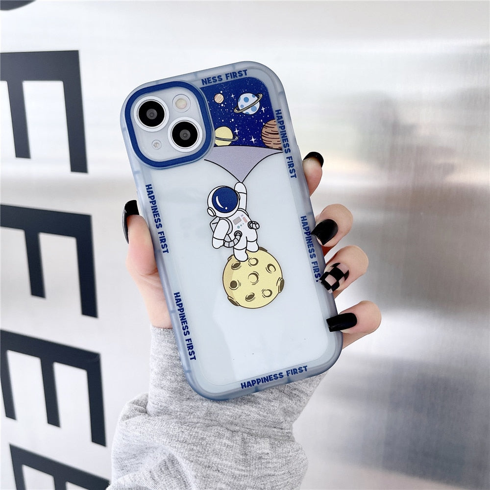 Anymob iPhone Case Blue Clear Cartoon Astronaut Soft Silicone Shockproof Bumper Back Cover-Mobile Phone Cases-PEROZ Accessories