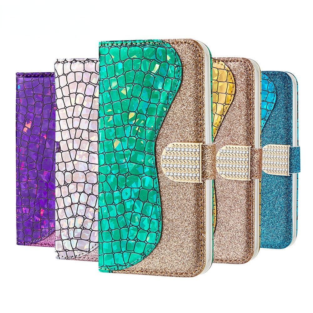 Anymob iPhone Case White Laser Flash Powder Flip Magnetic Wallet Stand Function-Mobile Phone Cases-PEROZ Accessories
