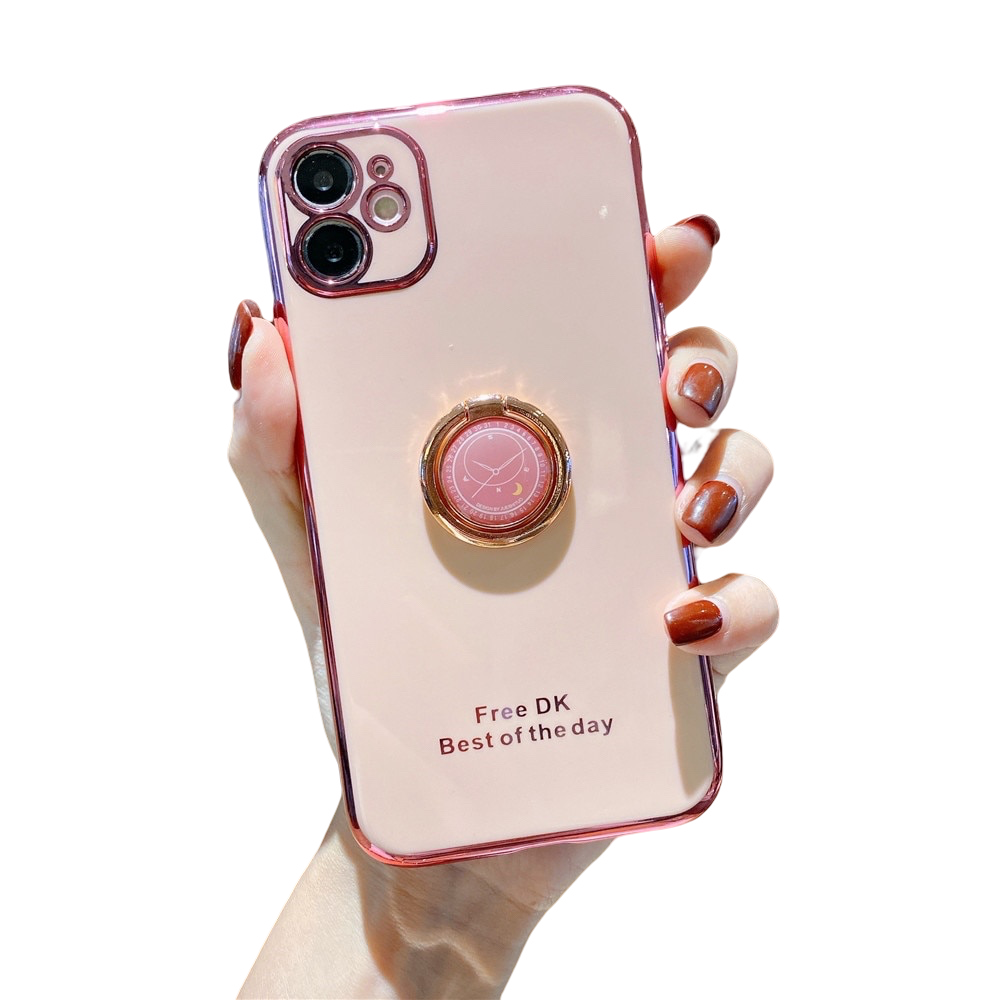 Anymob iPhone Case Pink Electroplating Ring Holder Soft Phone Cover Protection-Mobile Phone Cases-PEROZ Accessories