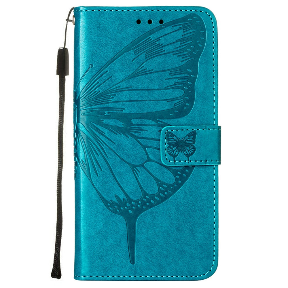 Anymob iPhone Case Ocean Blue Embossed Butterfly Flip Magnetic Wallet Leather Phone Cover-Mobile Phone Cases-PEROZ Accessories
