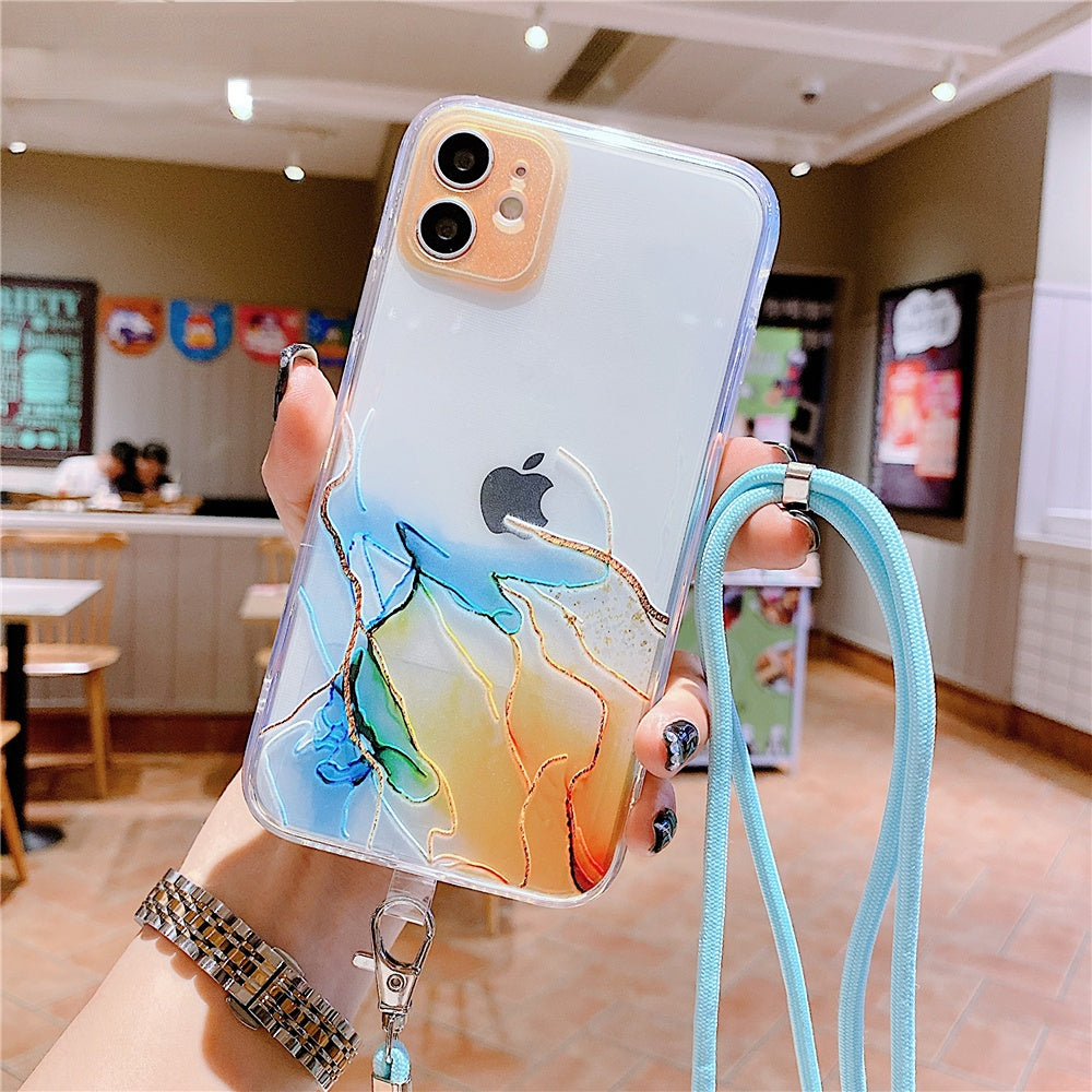 Anymob iPhone Case Pink Watercolor Pink Marble Soft Silicone Cover With Straps-Mobile Phone Cases-PEROZ Accessories