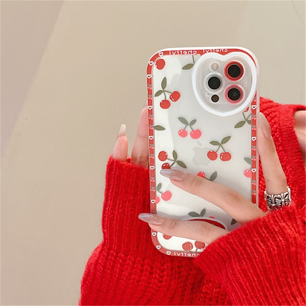 Anymob iPhone Case Lovely Cherry Love Heart Camera Protection Clear Silicone Bumper-Mobile Phone Cases-PEROZ Accessories