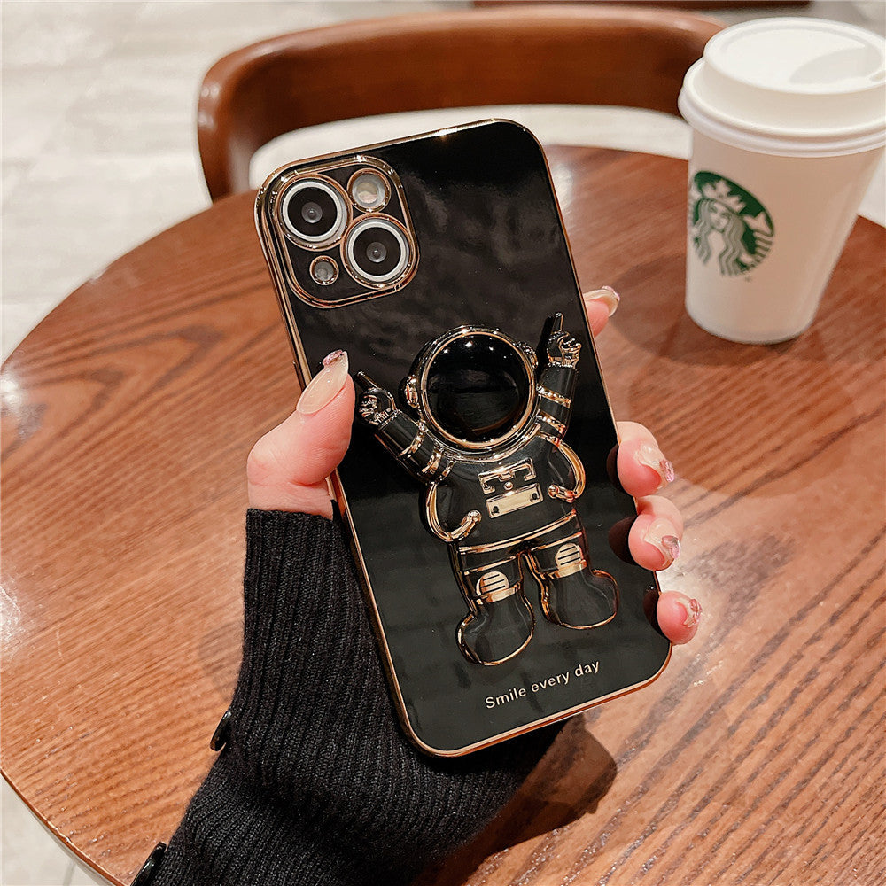 Anymob iPhone Black Astronaut Plating Fold Stand Holder Phone Case Bracket Cover-Mobile Phone Cases-PEROZ Accessories