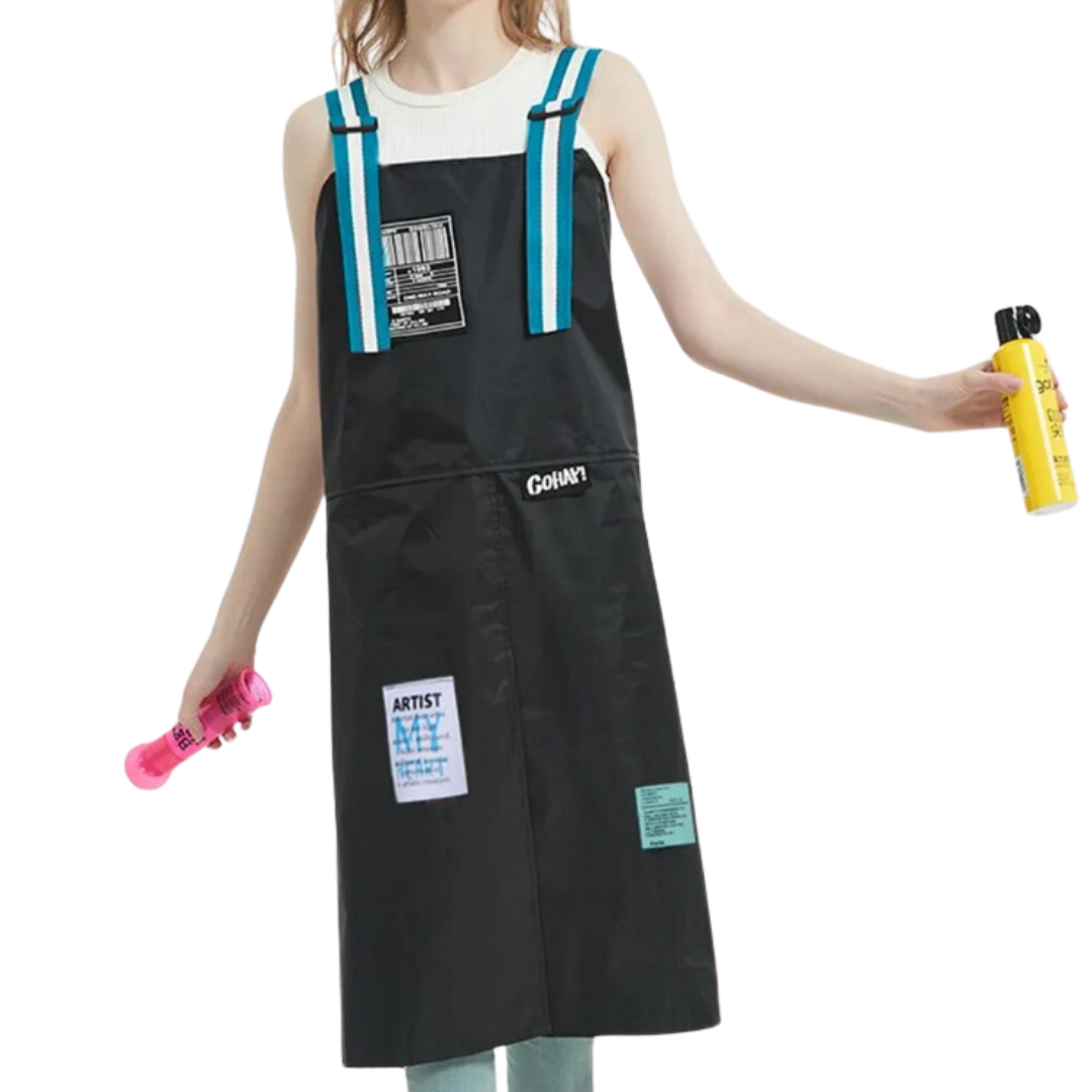 Anyhouz Kitchen Apron Black with blue 2 Bags Bibs Trendy Waterproof Oil Resistant Overall Chef Adjustable Nail Salon-Aprons-PEROZ Accessories