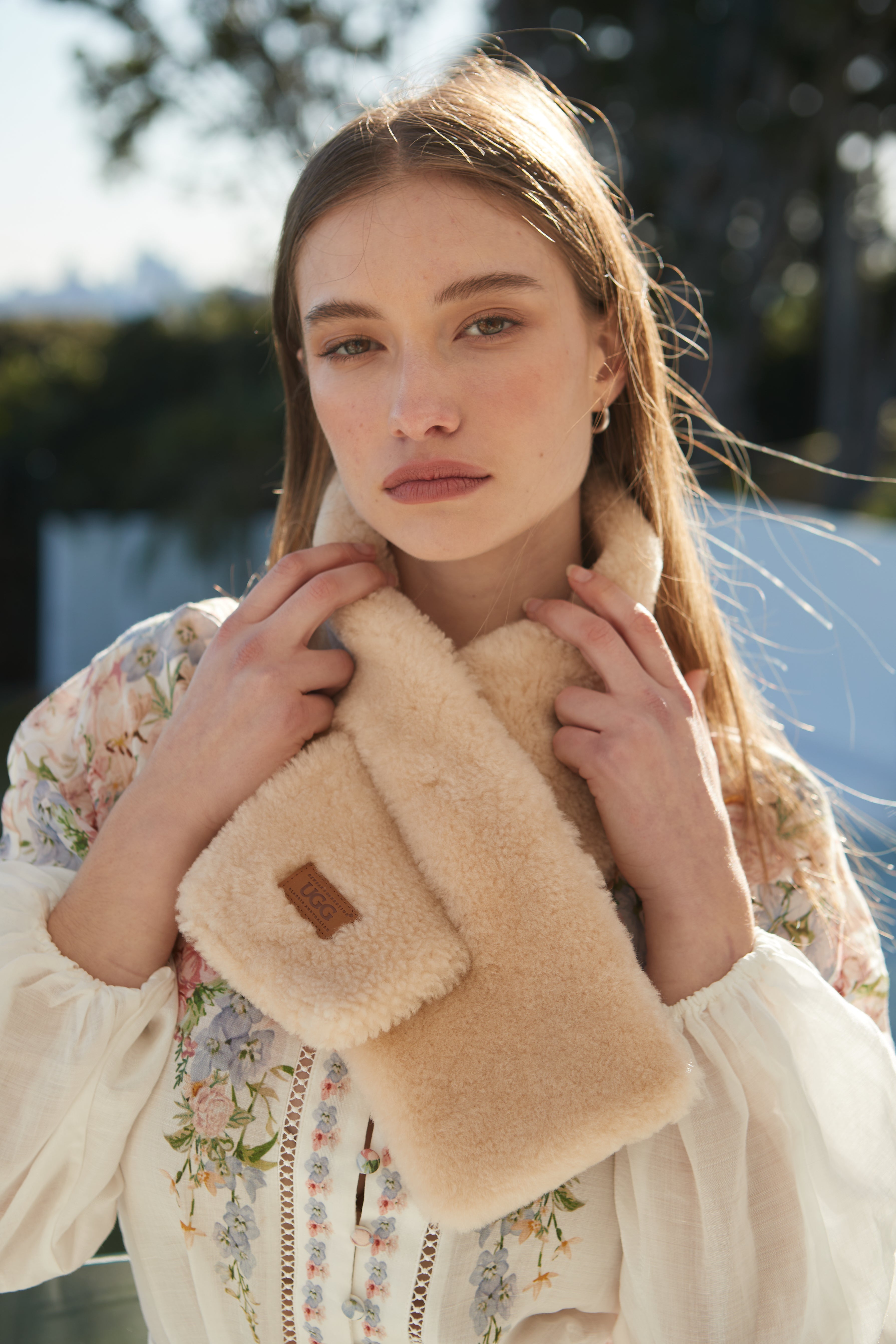 Ugg Curly Sheepskin Scarf-Scarves-PEROZ Accessories