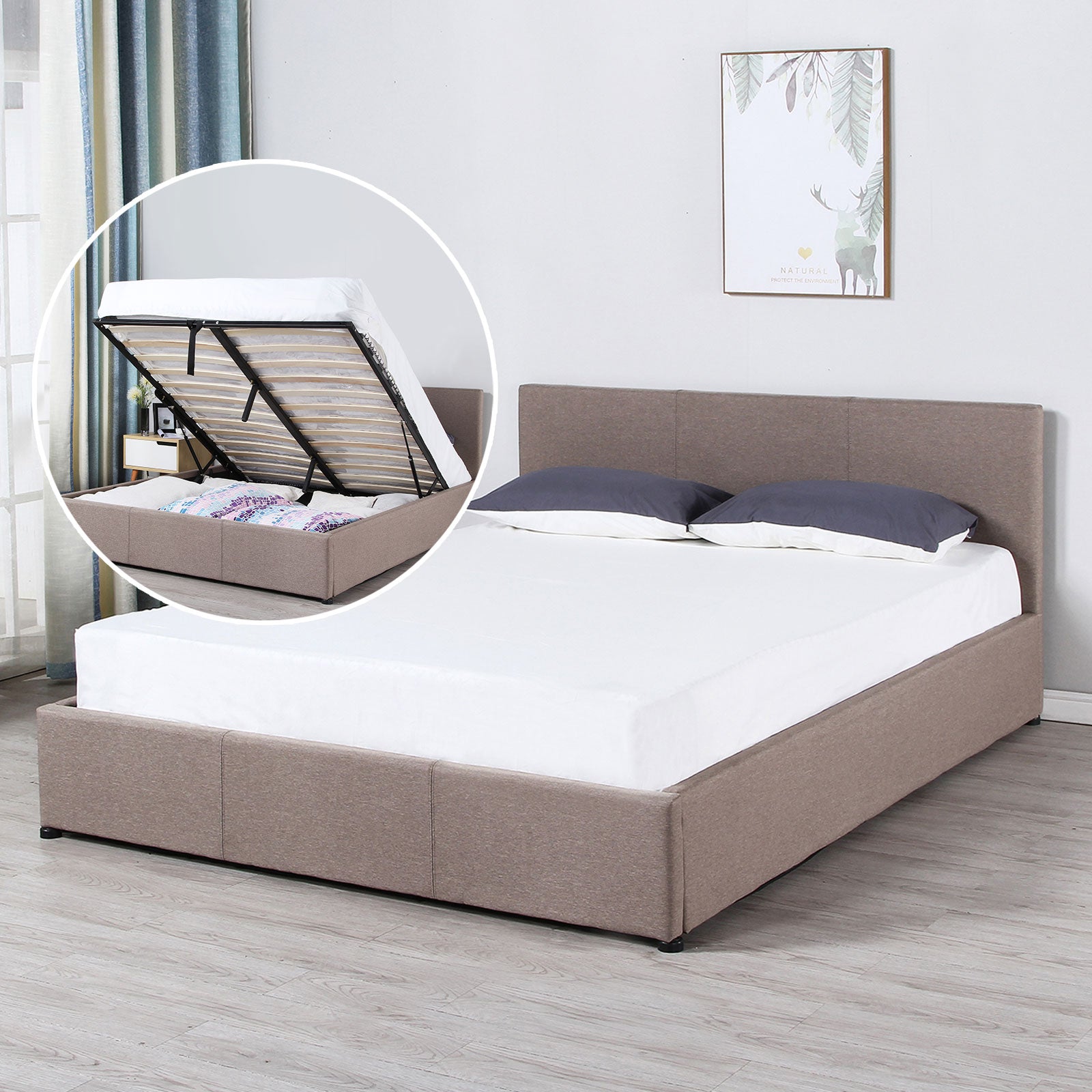 Milano Luxury Gas Lift Bed Frame with Headboard-Bed Frames & Bases-PEROZ Accessories