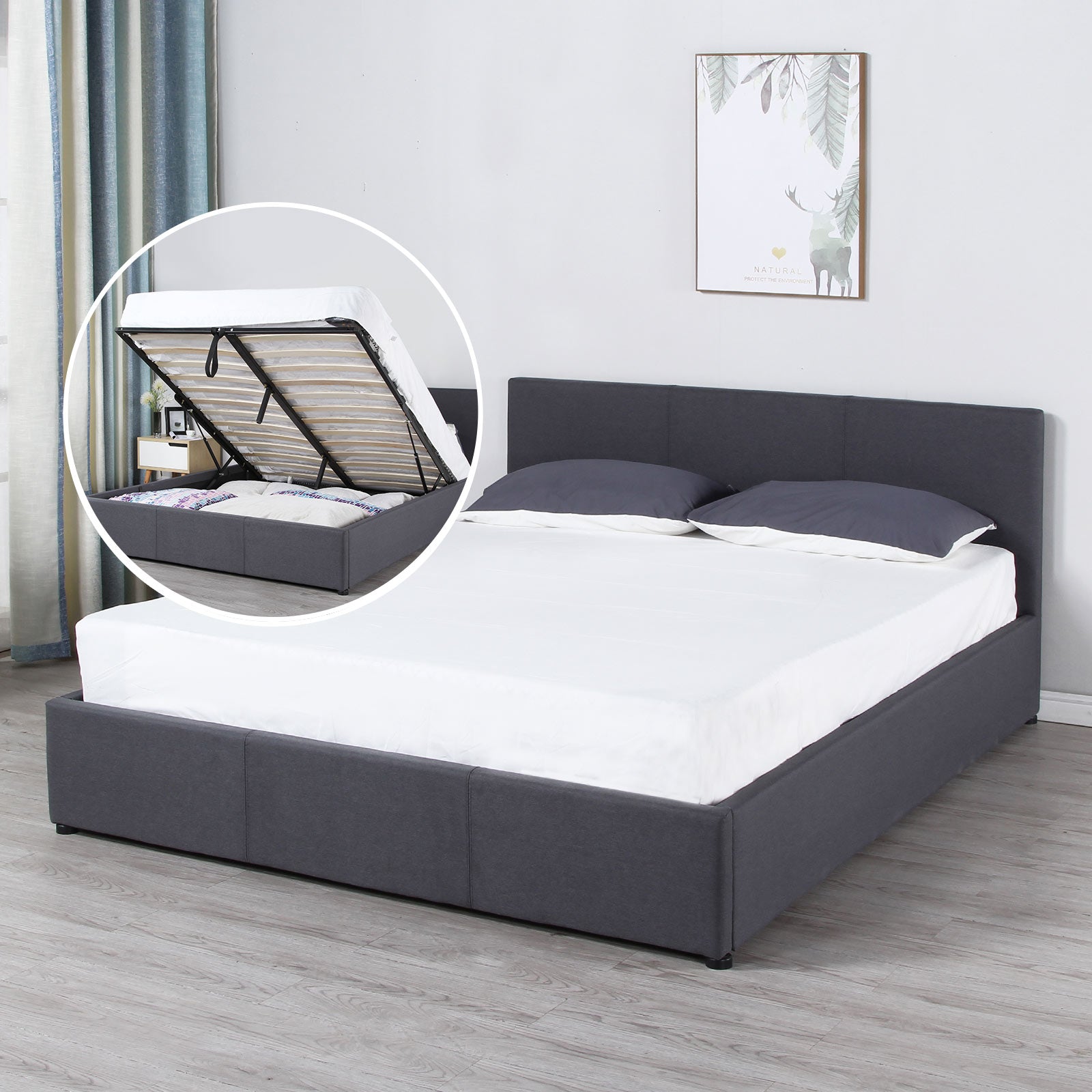 Milano Luxury Gas Lift Bed Frame with Headboard-Bed Frames & Bases-PEROZ Accessories