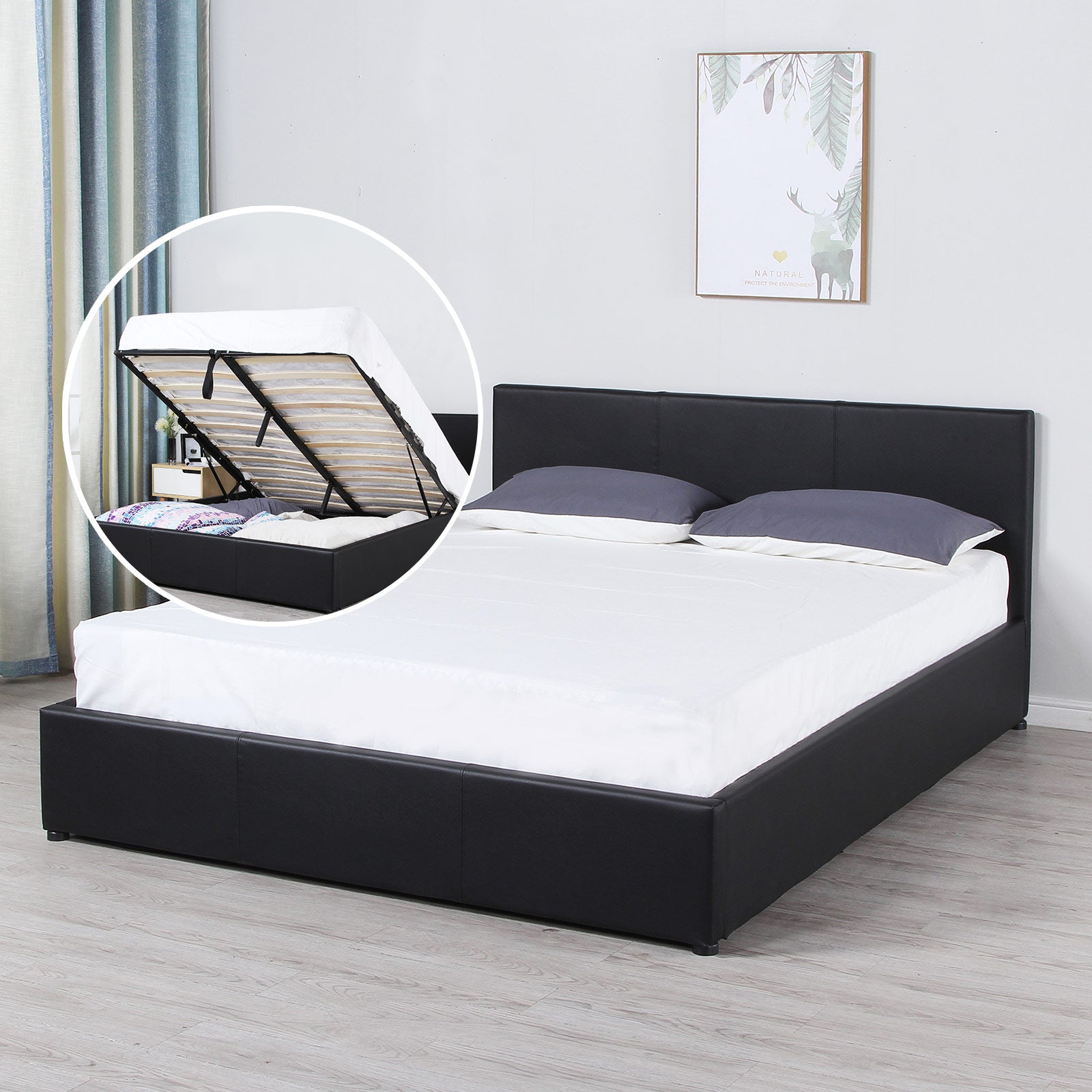 Milano Luxury Gas Lift Bed Frame with Headboard-Bed Frames & Bases-PEROZ Accessories