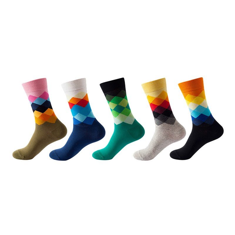 Anysox 5 Pairs One Size 5-11 Mixed Color Socks Waving Colors Cotton Fashion Woman Skateboard Oil Paitiing-Socks-PEROZ Accessories