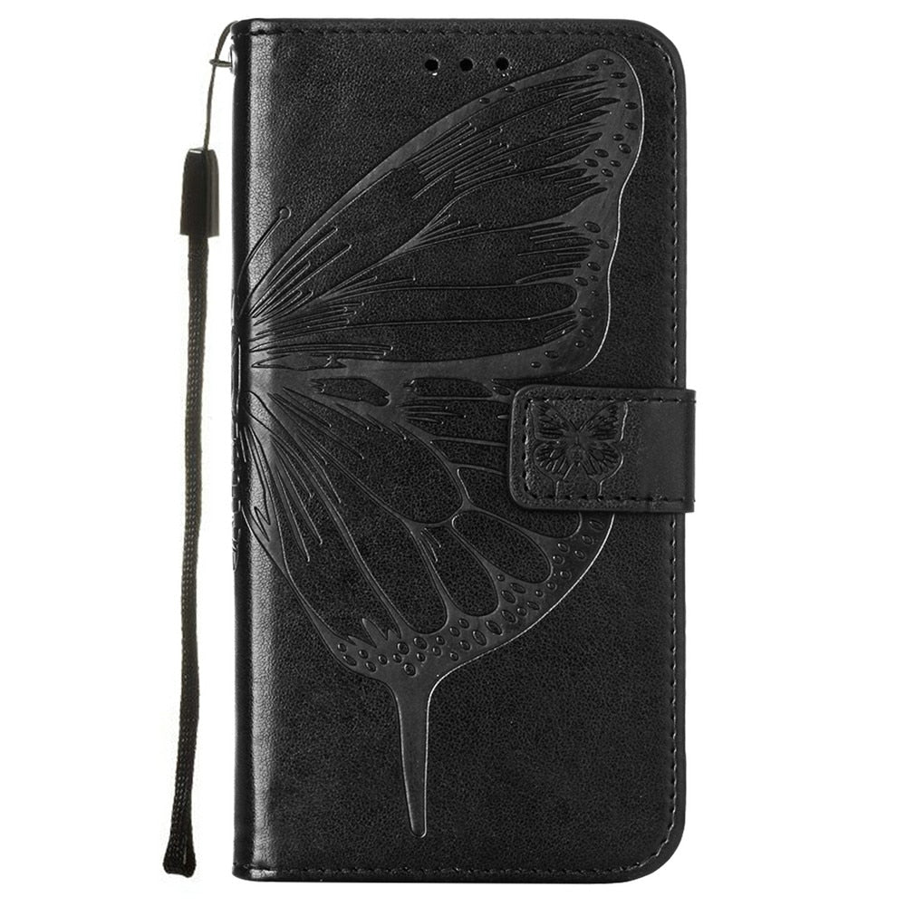 Anymob iPhone Case Black Embossed Butterfly Flip Magnetic Wallet Leather Phone Cover-Mobile Phone Cases-PEROZ Accessories