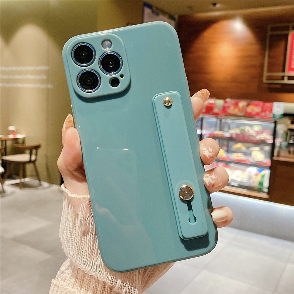 Anymob iPhone Case Baby Blue Solid Color Lens Protection Wrist Strap Stand Silicone Bumper Cover-Mobile Phone Cases-PEROZ Accessories