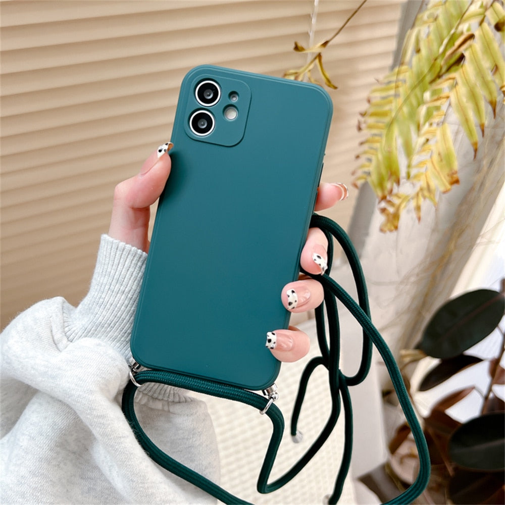 Anymob iPhone Case Dark Green Crossbody Necklace Strap Lanyard Soft Silicone Cover-Mobile Phone Cases-PEROZ Accessories