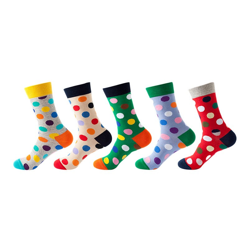 Anysox 5 Pairs One Size 5-11 Mixed Color Set Christmas Socks Cotton Fashion Colorful Dots Woman Skateboard Oil Paitiing-Socks-PEROZ Accessories