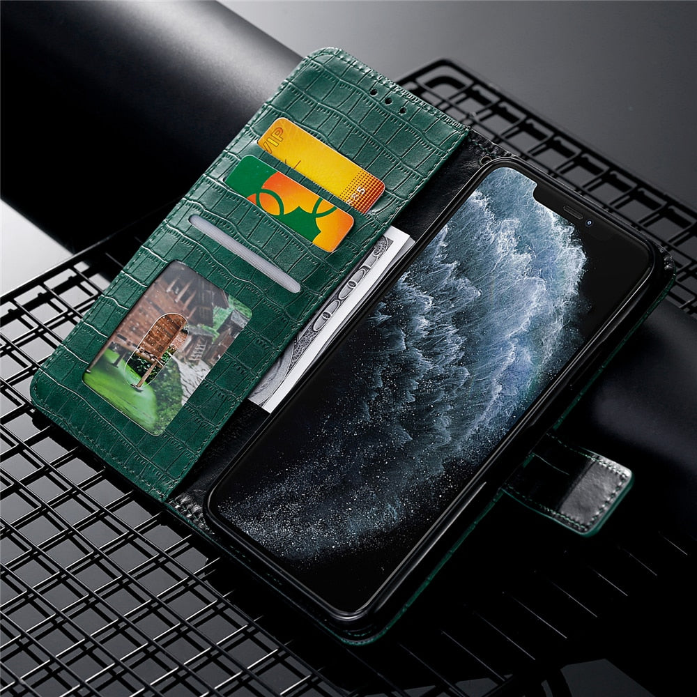 Anymob iPhone Case Black Magnetic Leather Flip 3D Croc Pattern Phone Cover-Mobile Phone Cases-PEROZ Accessories