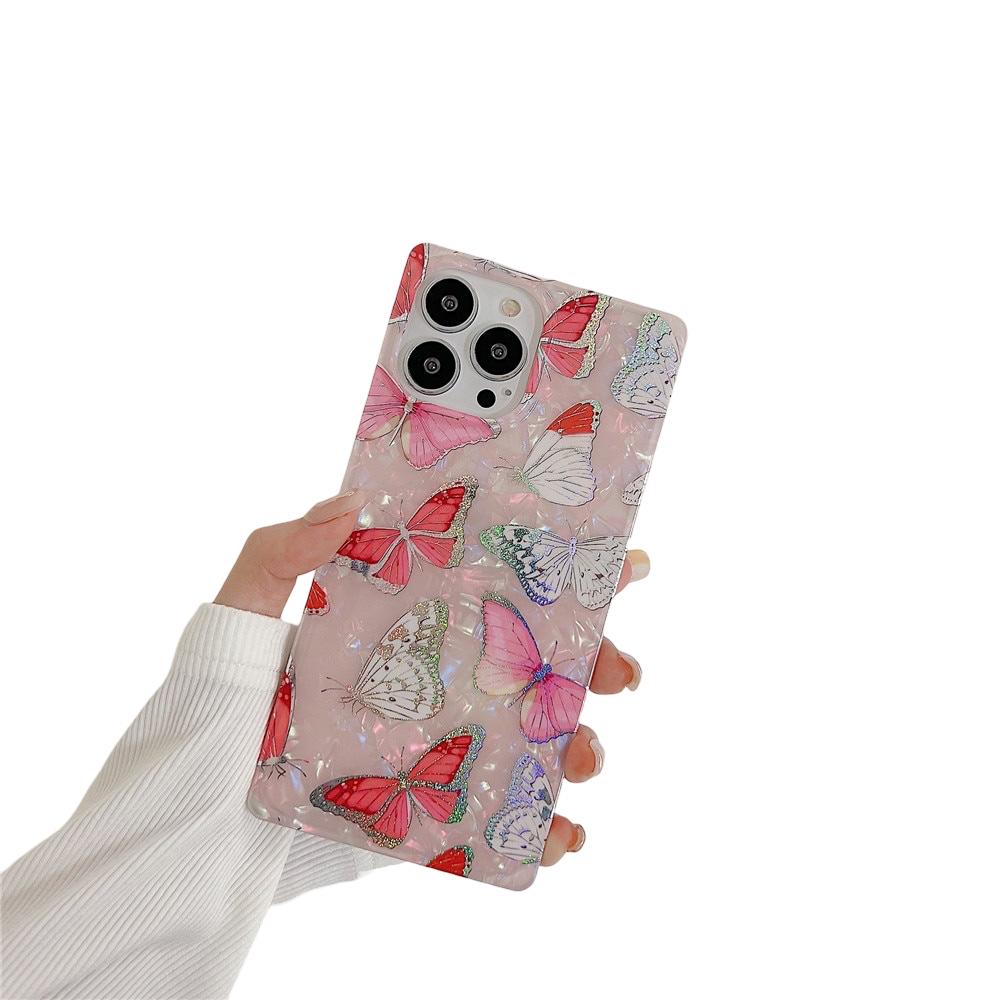 Anymob iPhone Case Red Square Butterfly Shell Texture Bumper Soft Silicone Back Cover-Mobile Phone Cases-PEROZ Accessories
