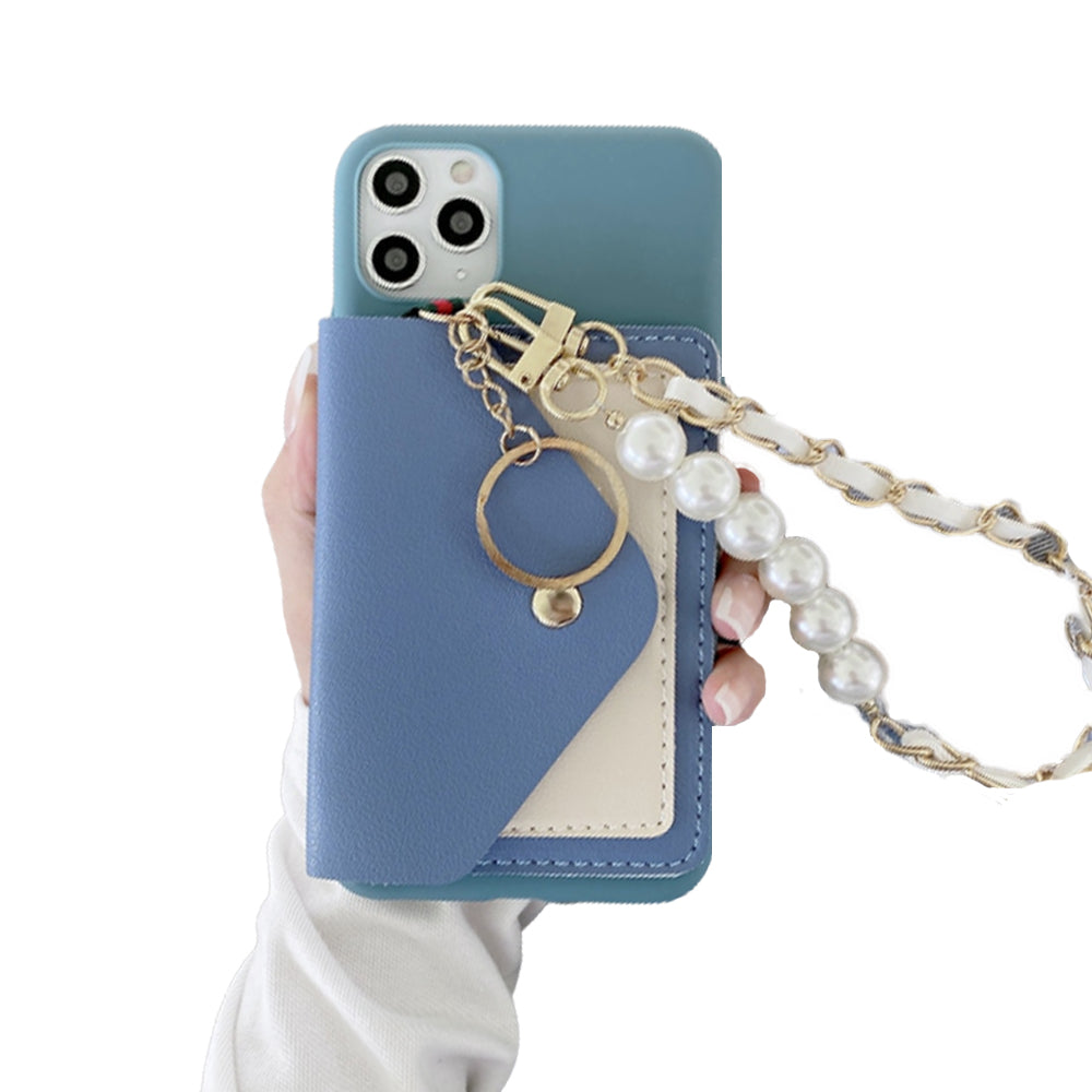 Anymob iPhone Case Blue Pearl Bracelet Leather Card Package Soft Silicone Back Cover-Mobile Phone Cases-PEROZ Accessories