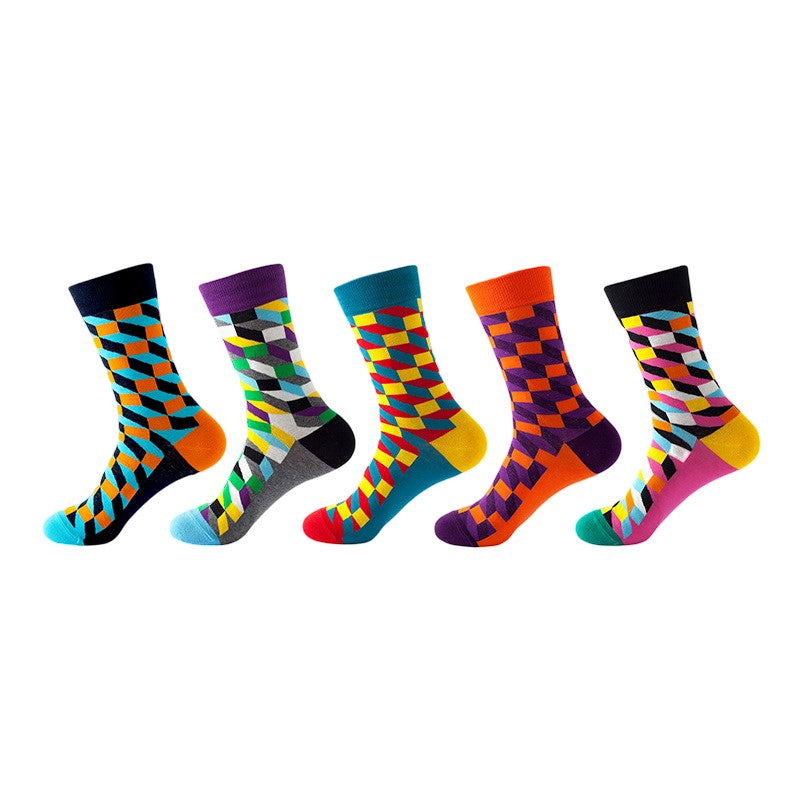 Anysox 5 Pairs One Size 5-11 Mixed Color Set Christmas Socks Cotton Fashion Colorful Mosaic Woman Skateboard Oil Paitiing-Socks-PEROZ Accessories