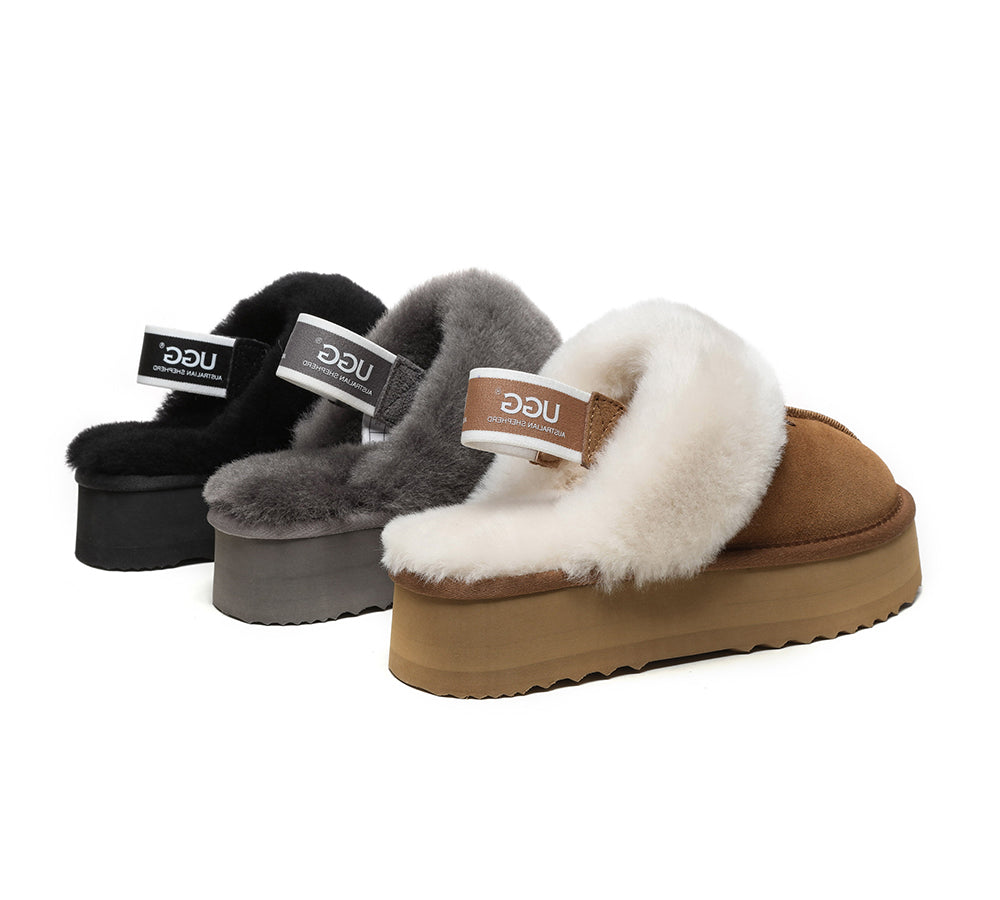 Australian Shepherd UGG Removable Strap Slingback UGG Slipper Women Waffle Platform-Slippers-PEROZ Accessories