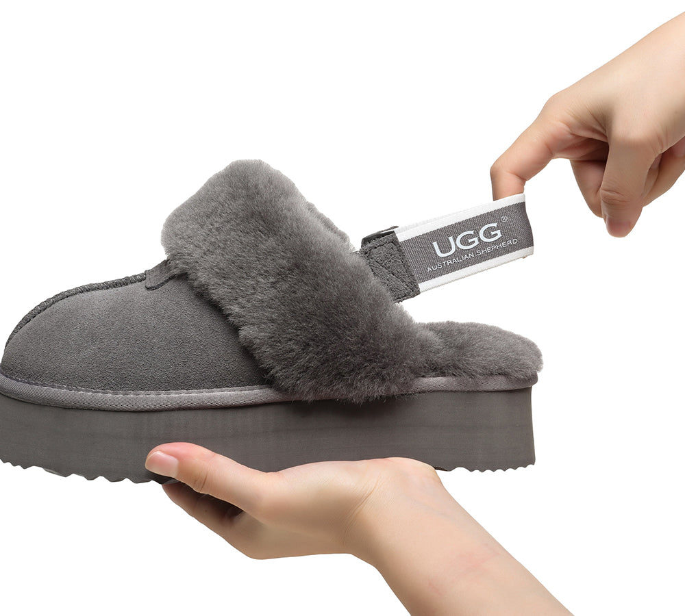 Australian Shepherd UGG Removable Strap Slingback UGG Slipper Women Waffle Platform-Slippers-PEROZ Accessories