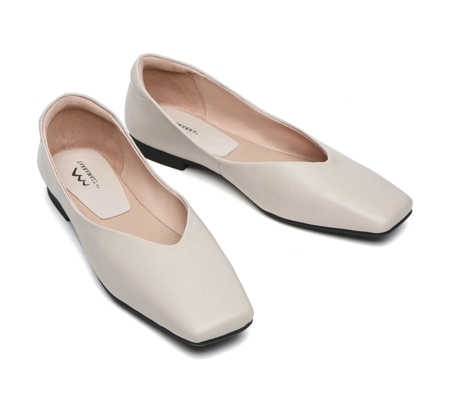 TARRAMARRA Square Toe Leather Ballet Flats Women Libera-Flats-PEROZ Accessories