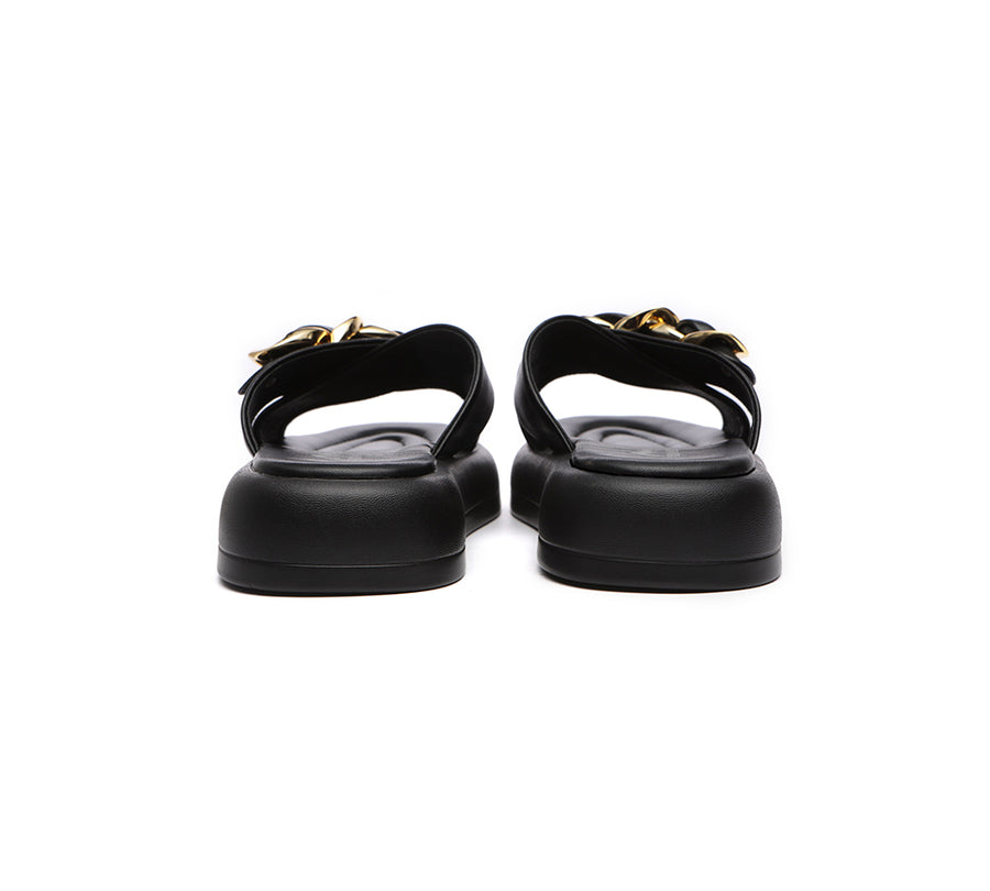 Tarramarra Metal Embellished Criss Cross Platform Slides Women Chiffon-Slides-PEROZ Accessories