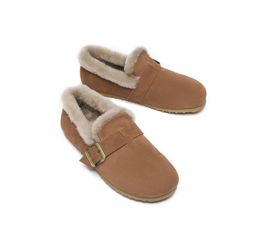 Australian Shepherd Shearling Lined Suede Loafer Women Mona-Loafers & Moccasins-PEROZ Accessories