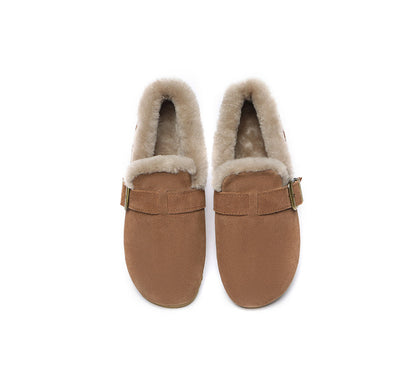 Australian Shepherd Shearling Lined Suede Loafer Women Mona-Loafers &amp; Moccasins-PEROZ Accessories
