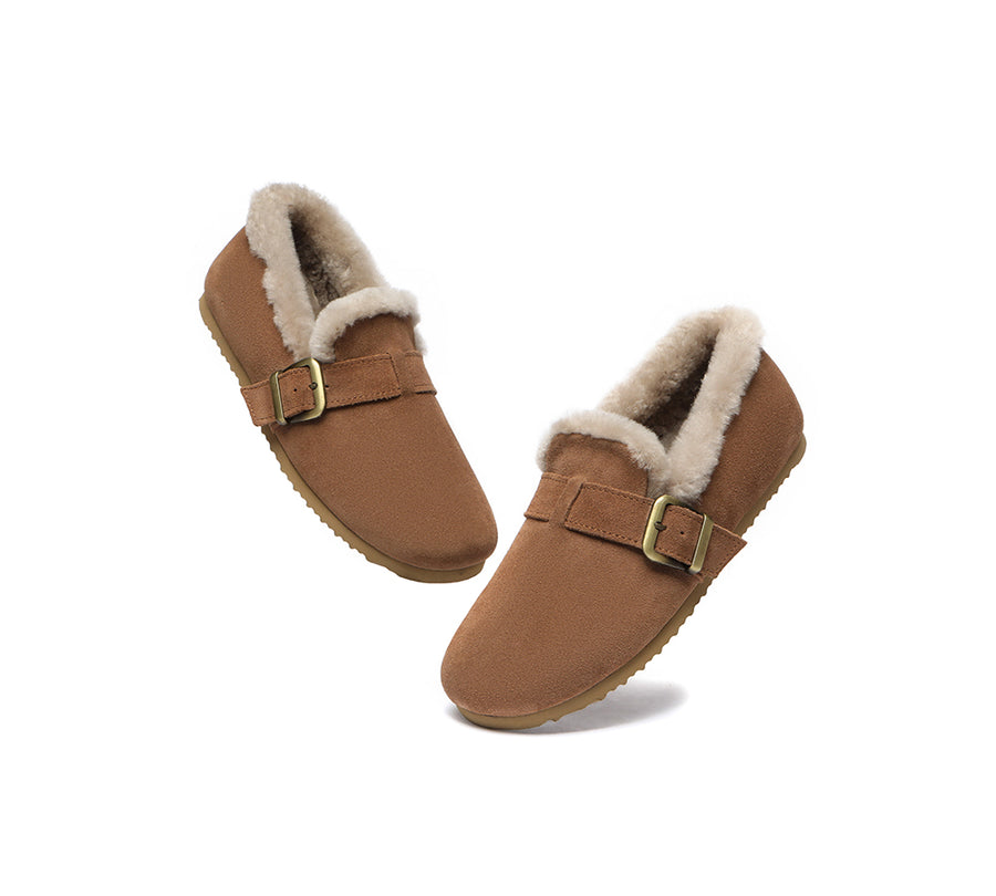 Australian Shepherd Shearling Lined Suede Loafer Women Mona-Loafers & Moccasins-PEROZ Accessories