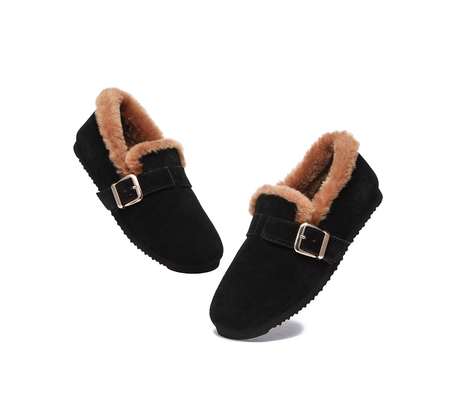 Australian Shepherd Shearling Lined Suede Loafer Women Mona-Loafers & Moccasins-PEROZ Accessories