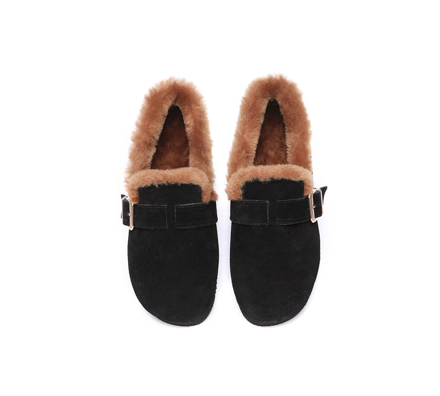 Australian Shepherd Shearling Lined Suede Loafer Women Mona-Loafers & Moccasins-PEROZ Accessories