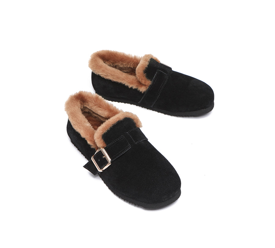 Australian Shepherd Shearling Lined Suede Loafer Women Mona-Loafers & Moccasins-PEROZ Accessories