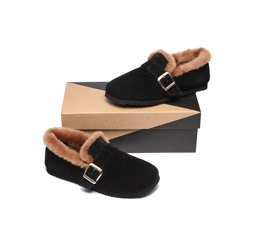 Australian Shepherd Shearling Lined Suede Loafer Women Mona-Loafers & Moccasins-PEROZ Accessories