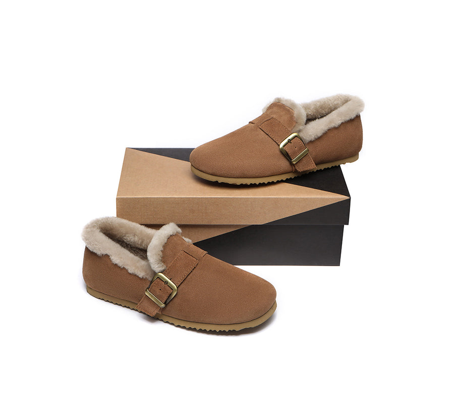 Australian Shepherd Shearling Lined Suede Loafer Women Mona-Loafers & Moccasins-PEROZ Accessories