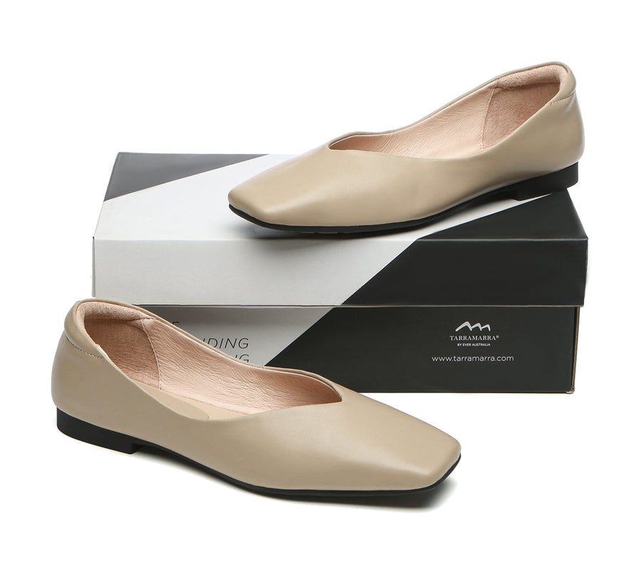 TARRAMARRA Square Toe Leather Ballet Flats Women Libera-Flats-PEROZ Accessories