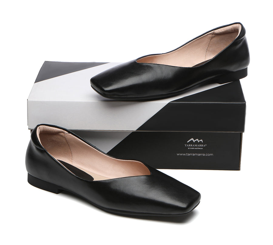 TARRAMARRA Square Toe Leather Ballet Flats Women Libera-Flats-PEROZ Accessories