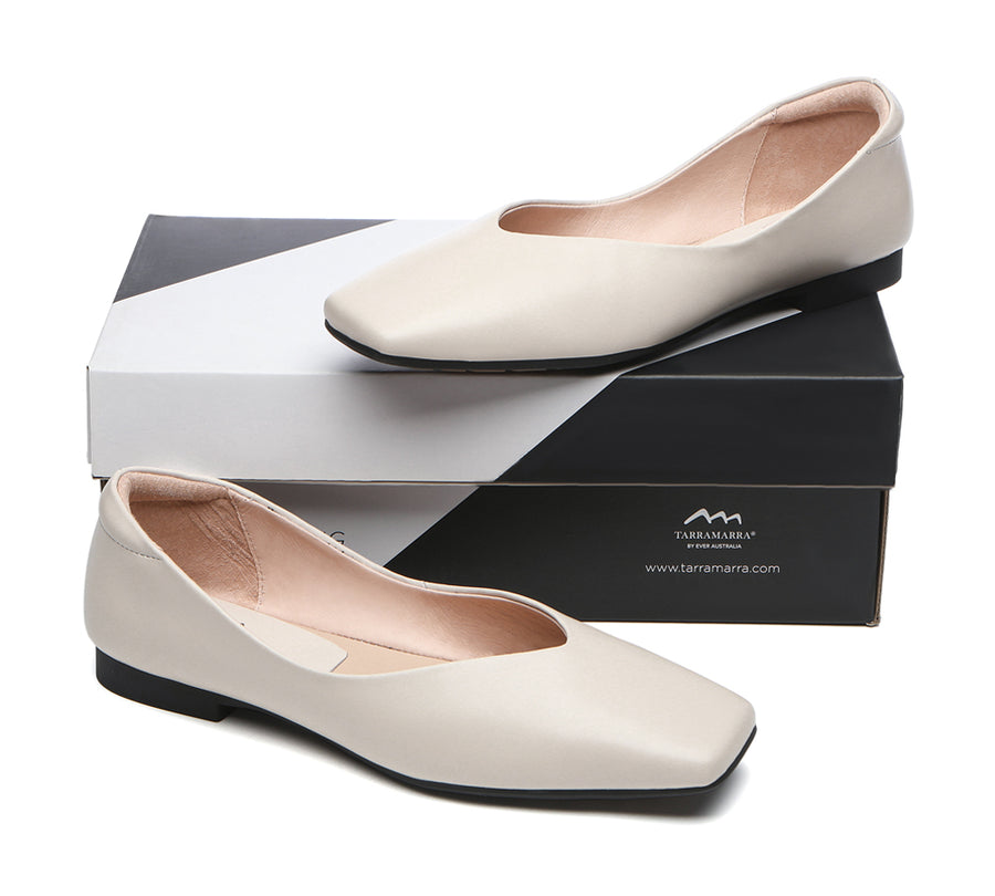TARRAMARRA Square Toe Leather Ballet Flats Women Libera-Flats-PEROZ Accessories