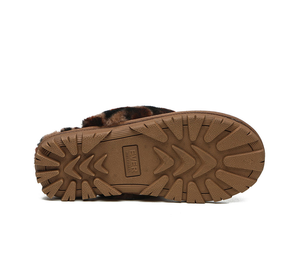 UGG Slippers Double Face Sheepskin Women Leopard Print Slipper-Slippers-PEROZ Accessories