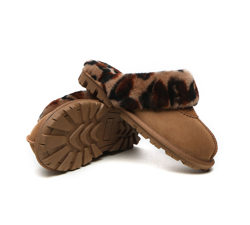 UGG Slippers Double Face Sheepskin Women Leopard Print Slipper-Slippers-PEROZ Accessories