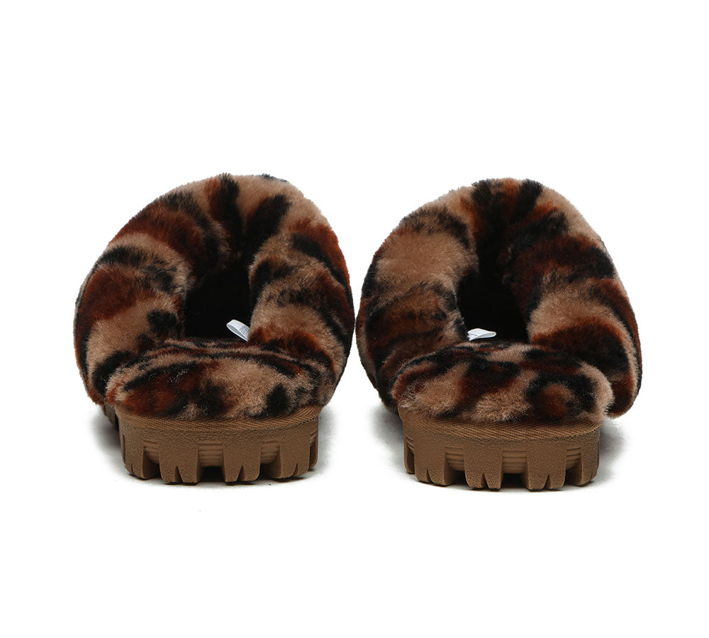 UGG Slippers Double Face Sheepskin Women Leopard Print Slipper-Slippers-PEROZ Accessories