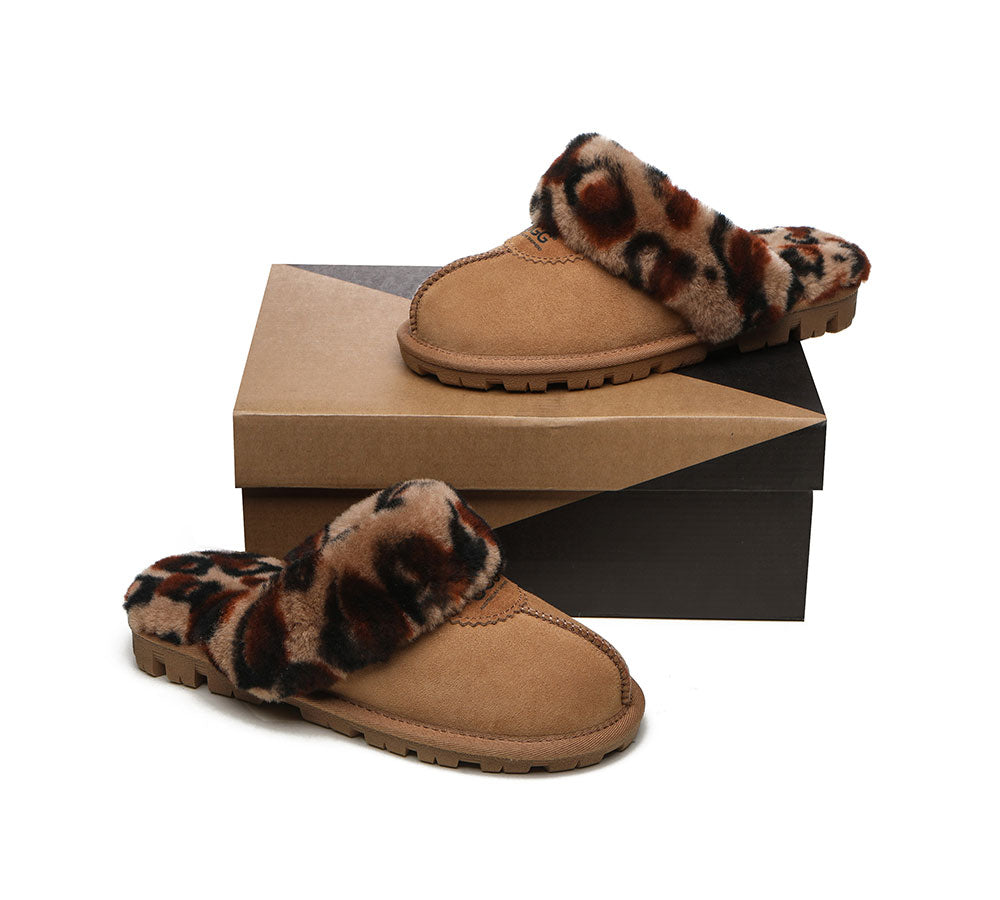 UGG Slippers Double Face Sheepskin Women Leopard Print Slipper-Slippers-PEROZ Accessories