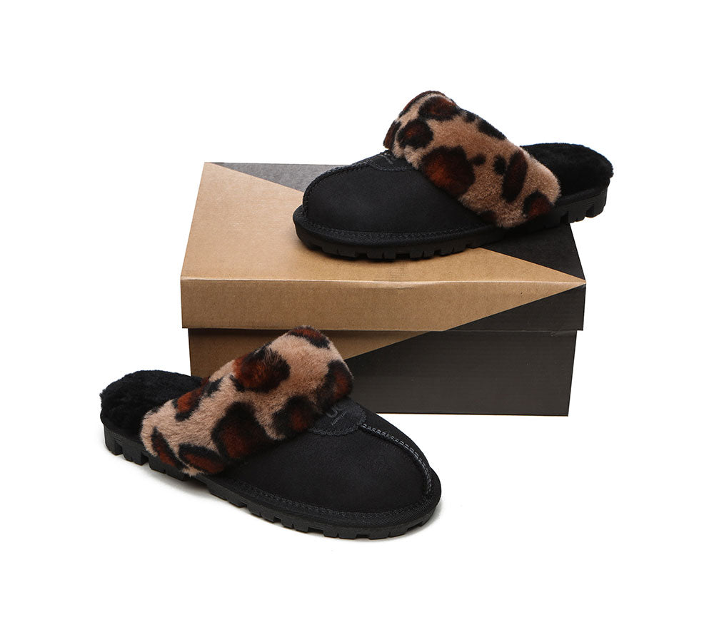 UGG Slippers Double Face Sheepskin Women Leopard Print Slipper-Slippers-PEROZ Accessories