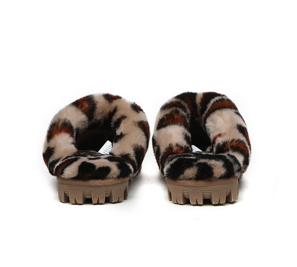 UGG Slippers Double Face Sheepskin Women Leopard Print Slipper-Slippers-PEROZ Accessories