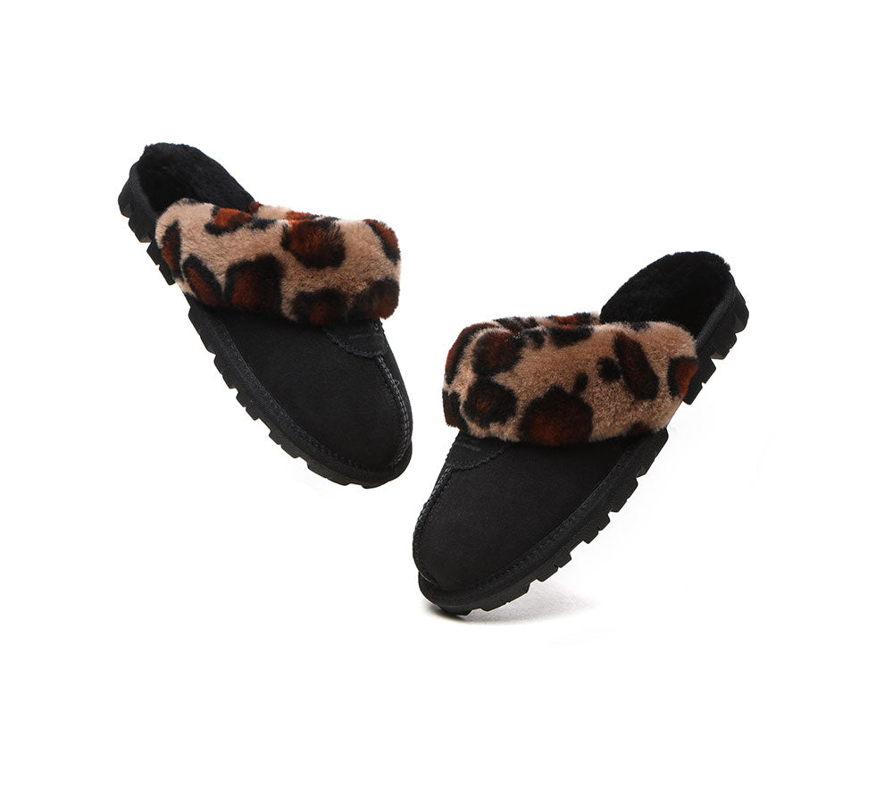 UGG Slippers Double Face Sheepskin Women Leopard Print Slipper-Slippers-PEROZ Accessories
