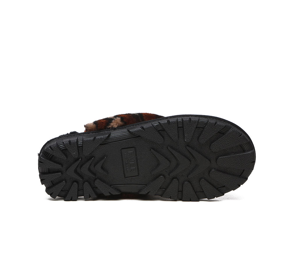 UGG Slippers Double Face Sheepskin Women Leopard Print Slipper-Slippers-PEROZ Accessories