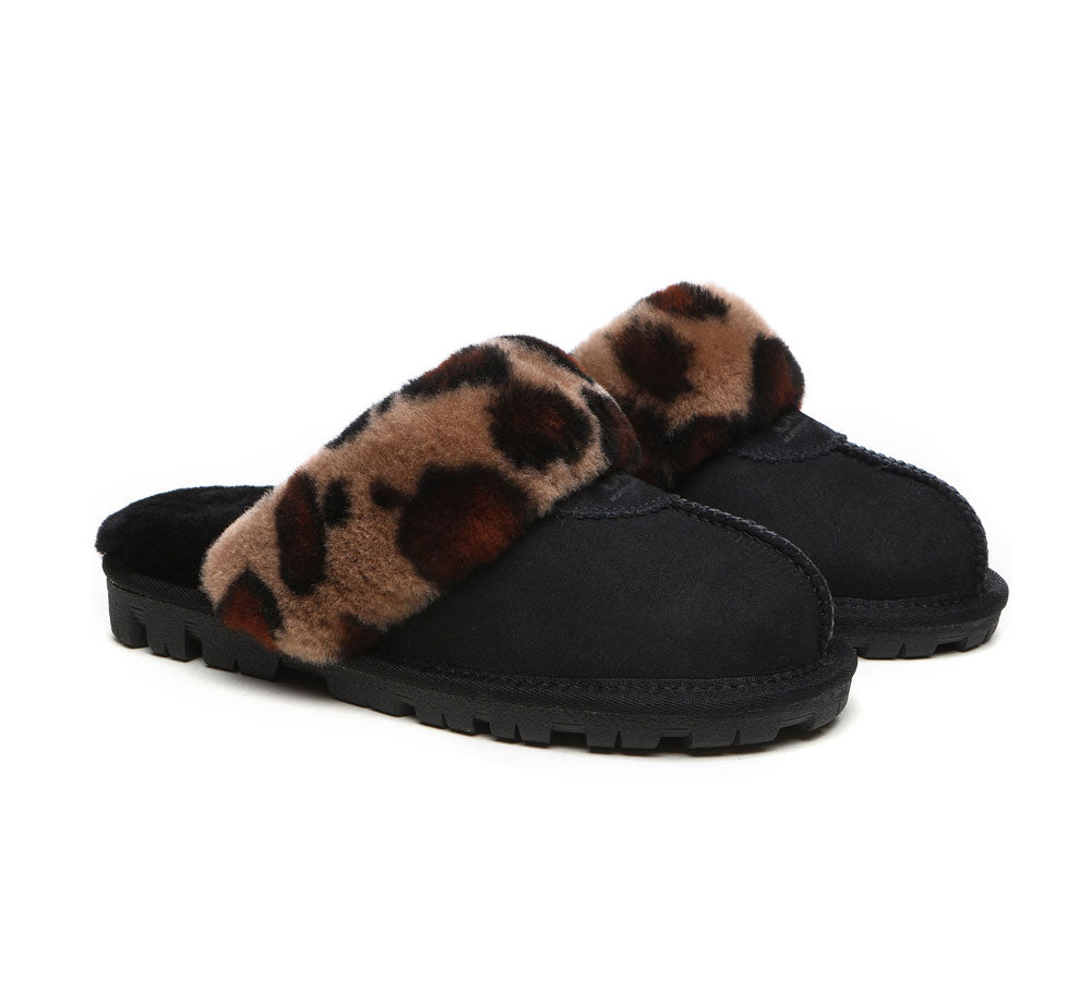 UGG Slippers Double Face Sheepskin Women Leopard Print Slipper-Slippers-PEROZ Accessories