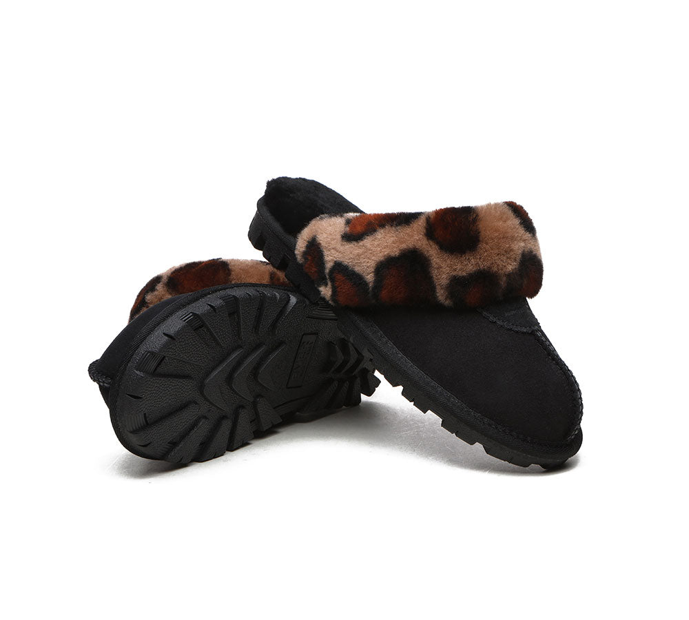 UGG Slippers Double Face Sheepskin Women Leopard Print Slipper-Slippers-PEROZ Accessories