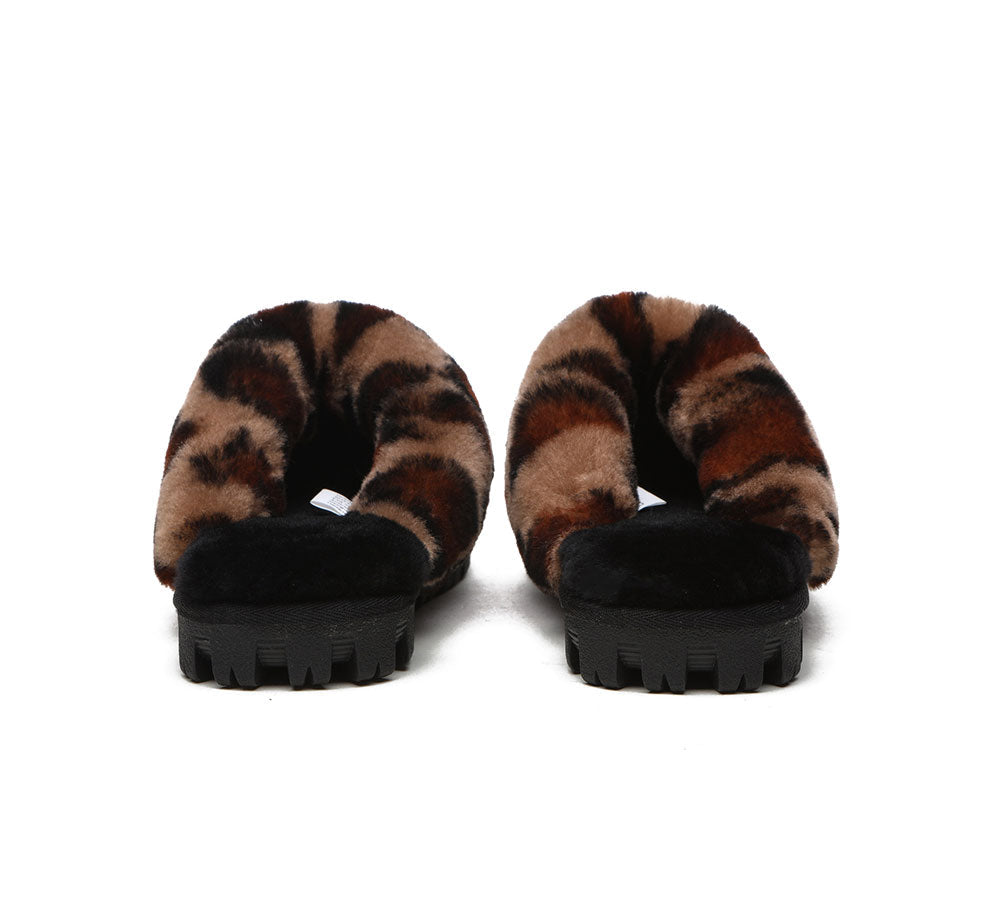 UGG Slippers Double Face Sheepskin Women Leopard Print Slipper-Slippers-PEROZ Accessories
