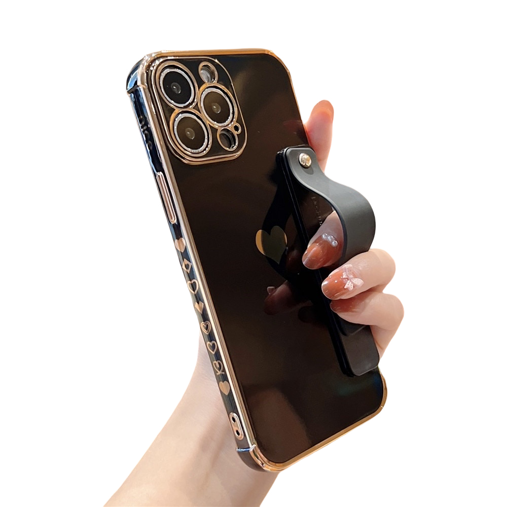 Anymob iPhone Case Black Square Holder Wristband Plating Heart Shockproof Protective Cover-Mobile Phone Cases-PEROZ Accessories