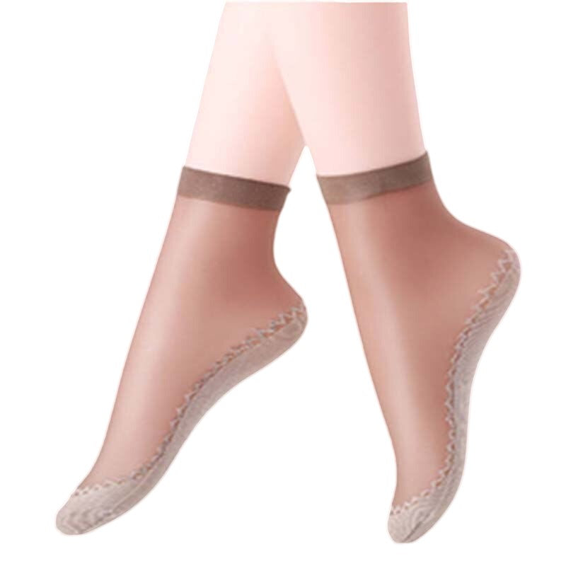 Anysox 10 Pairs Free Size Fashion Socks High Quality Velvet Silk Spring Summer Breathable Soft Cotton Bottom Wicking Slip-resistant for Women Brown-Socks-PEROZ Accessories
