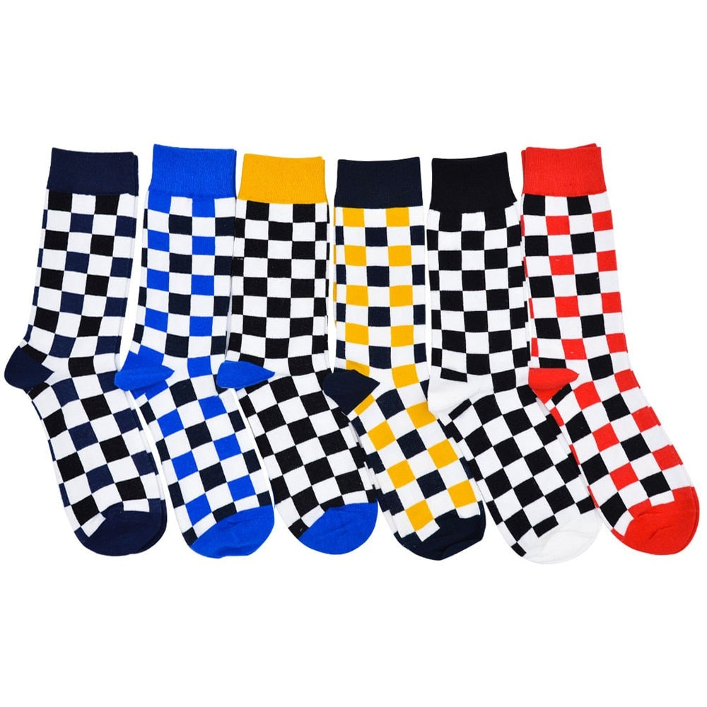 Anysox 5 Pairs Size 5-14 Fashion Socks Novelty Skateboard Squares Black and White Pattern Cotton for Women Blue-Socks-PEROZ Accessories